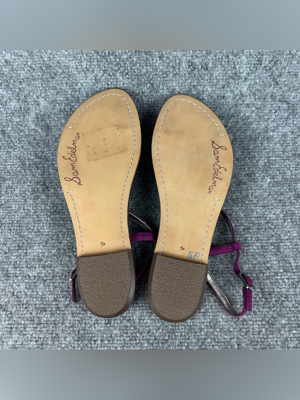 Sam Edelman Gigi Thong Sandals 7.5 Purple Suede Ankle Strap Flat Comfort - Picture 13 of 16